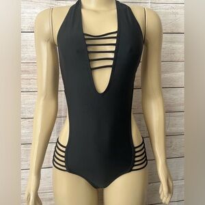 Tobi  Womens Black Halter Open Cut One Piece Bathing Suit Size S